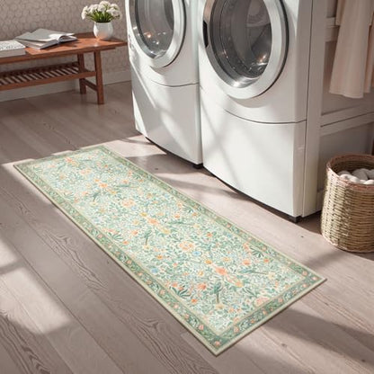 Boho Floral Washable Bathroom Runner Rugs 24 x 60 Non Slip (120 Sq Ft)