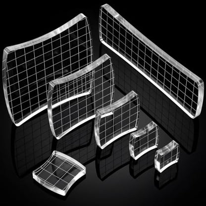 7 Pcs Acrylic Stamp Blocks Set Clear with Grid Lines (7 Count)