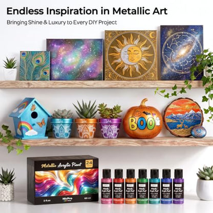 24 Colors Metallic Acrylic Paint Set (48 Fl Oz)