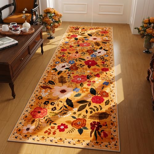 Runner Rug for Kitchen Rug Non Slip 2'x 6' Washable Rugs with Rubber Backing Soft Floral Carpet Runner for Hallways