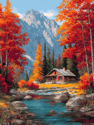 14CT Counted Cross Stitch Kits for Adults Advanced Mountains Lake Printed Stamped Cross Stitch Kits for Adults
