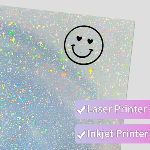 Holographic Sticker Paper for Inkjet & Laser Printer 8.5x11 inch Printable Vinyl Holographic Sticker Paper Self