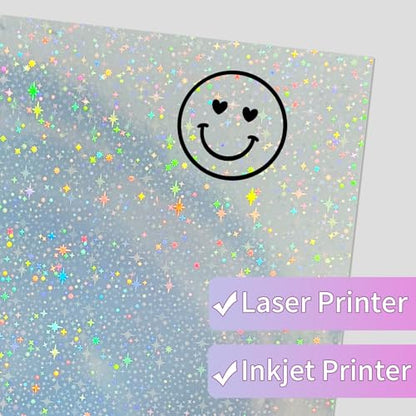 Holographic Sticker Paper for Inkjet & Laser Printer 8.5x11 inch Printable Vinyl Holographic Sticker Paper Self
