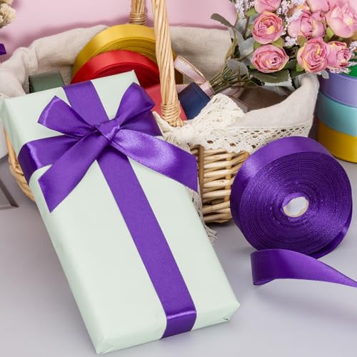 1 Inch Purple Solid Satin Ribbon for Gift Wrapping (150 Foot)
