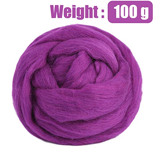 3.53oz Needle Felting Wool Roving for Needle Felting Purple Felting Wool (3.53 Ounce)
