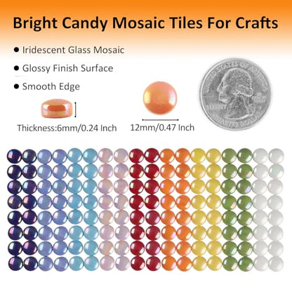 200g Iridescent Round Glass Mosaic Tiles for Crafts Bulk (7.05 Ounce)
