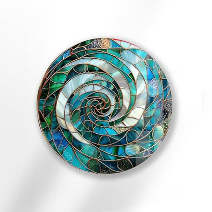10''(25cm) Diameter Aqua Spiral Harmony Round Glass Wall Art Tempered Glass Printing Wall Decor Large Wall Art Wall Hangings