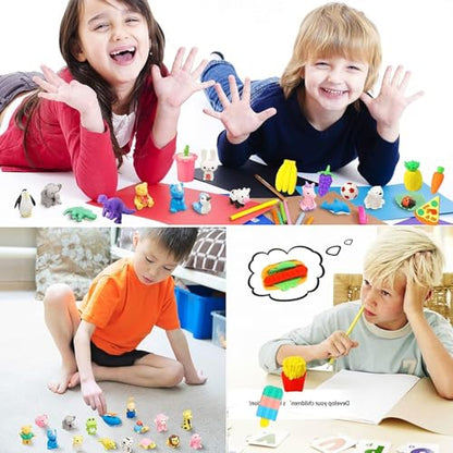 110Pcs Animal Erasers Kids Desk Pets Pencil Erasers 3D Puzzle Eraser Bulk Mini Animal Food Toys Fun Cute Eraser for Classroom Rewards (110 Count)