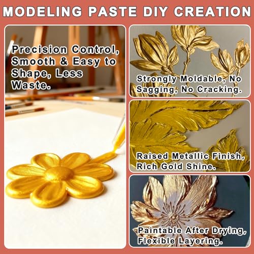 Black & Golden Acrylic Modeling Paste & 5pcs Piping Bags Bags & Squeegee with Teeth (13.53 Ounce)