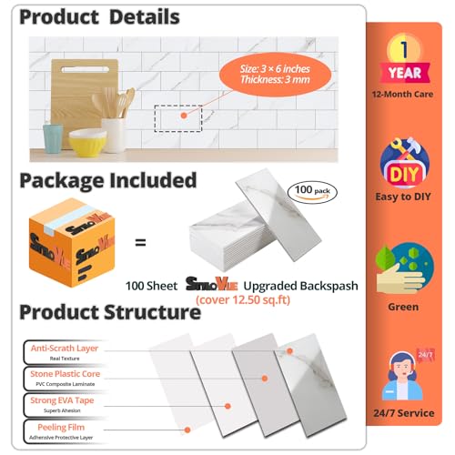 4 Pieces Peel and Stick Backsplash for Kitchen