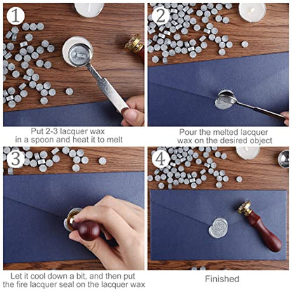 500 Pcs Silver Wax Seal Beads Octagon Sealing Wax Beads with 4 Pcs Tea Candles and 1 Pcs Wax Melting Spoon for Crafts Letter Wine Greeting Cards Sealing (7.7603 Ounce)