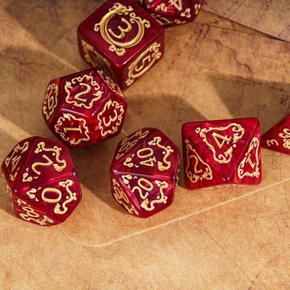 7 Die DND Dice Set Dragon Pattern Polyhedral Die with Leather Bag (7 Count)