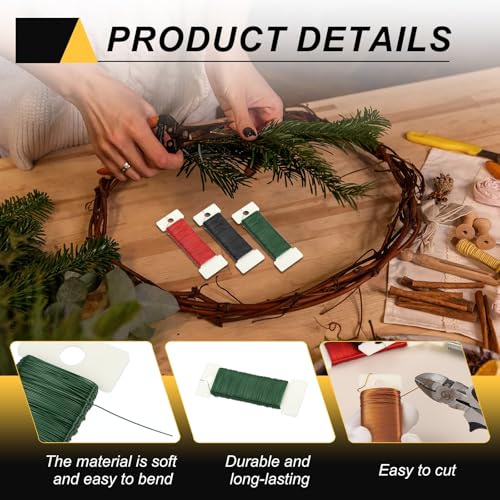 114 Yards 345 Feet 27 Gauge Metal Floral Wire Green Flexible Paddle Thin Floral Wires for Craft (3 Count)