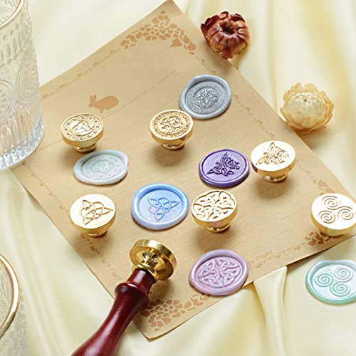 Celtic Knot Seal Wax Stamp with 6 Patterns Removable Brass Head + 1 Wood Handle