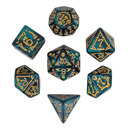 7 Die DND Dice Set Scary Pattern Polyhedral Dice Set with Dice Bag (7 Count)
