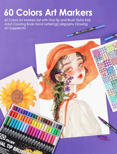 60 Colors Dual Tip Watercolor Markers Pens for School Supplies (60 Count)