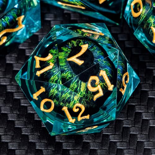DND Resin Dice Dragon Eye Dice Liquid Core Red Sharp Edged Dice Set with Gift Box