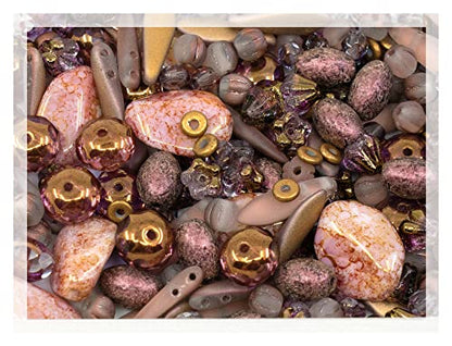 2.1oz (60 g) Mix of Unique Czech Bohemia Glass Pressed Beads, Matte and Glossy, Hand Made, Antique Copper Pink (2.1164 Ounce)