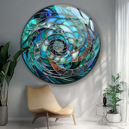 31.5''(80cm) Diameter Ocean Vortex Spiral Round Glass Wall Art Tempered Glass Printing Wall Decor Large Wall Art Wall Hangings