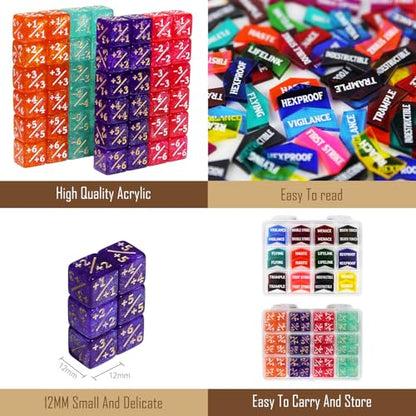 108PCS MTG Keyword Counters Tokens & 12mm MTG Life Counter Dice Set for Magic Card with Box
