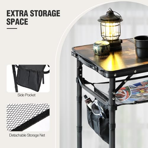 Small Folding Table with Side Pocket Adjustable Height
