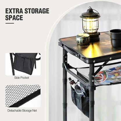 Small Folding Table with Side Pocket Adjustable Height
