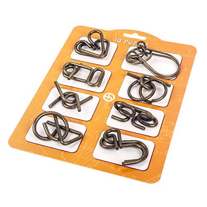 Metal Wire Puzzles Set of 16 with Pouch Large Thick IQ Test Mind Games Toys Brain Teaser Puzzles Metal Wire Magic Trick Toy Metals IQ Puzzle Fidget Toys Party Favors for Kids Adults (16 Count)