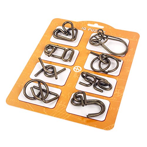 Metal Wire Puzzles Set of 16 with Pouch Large Thick IQ Test Mind Games Toys Brain Teaser Puzzles Metal Wire Magic Trick Toy Metals IQ Puzzle Fidget Toys Party Favors for Kids Adults (16 Count)