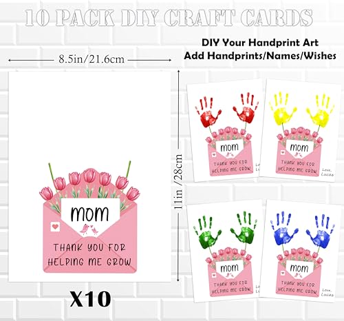 10 Pack Pink Tulips DIY Handprint Greeting Card (10 Count)