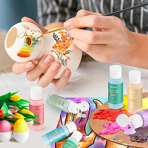 24 Colors Pastel Acrylic Paint Set with 12 Brushes (48 Fl Oz)