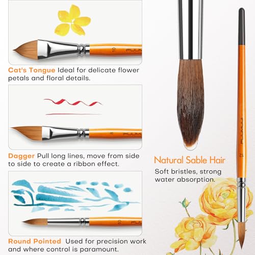 Sable Watercolor Brushes Kolinsky Watercolor Paint Brushes for Artists Professional 6pcs (6 Count)