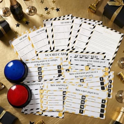 New Year Family Fued Game Cards with 2 Answer Buzzers for Party (30 Count)