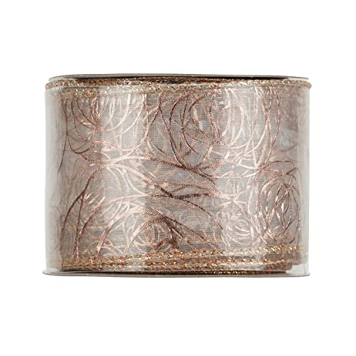 Floral 2.5 Inch Rose Gold Rose Wired Ribbon Wedding Bouquet Ribbons Rose Gold Organza Sheer Ribbons 25 Yards Roll Pink Wedding Ribbon for Crafts (75 Foot)