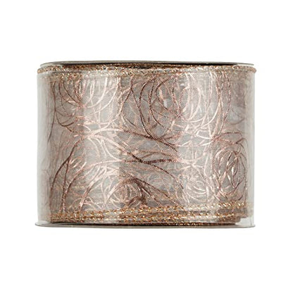 Floral 2.5 Inch Rose Gold Rose Wired Ribbon Wedding Bouquet Ribbons Rose Gold Organza Sheer Ribbons 25 Yards Roll Pink Wedding Ribbon for Crafts (75 Foot)