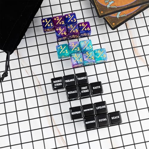 48 Pieces Keywords MTG Dice Counters Plus 1 Life Counter Dice Abilities Creature Stats Buff Tokens Dice Set for Magic The Gathering (48 Count)