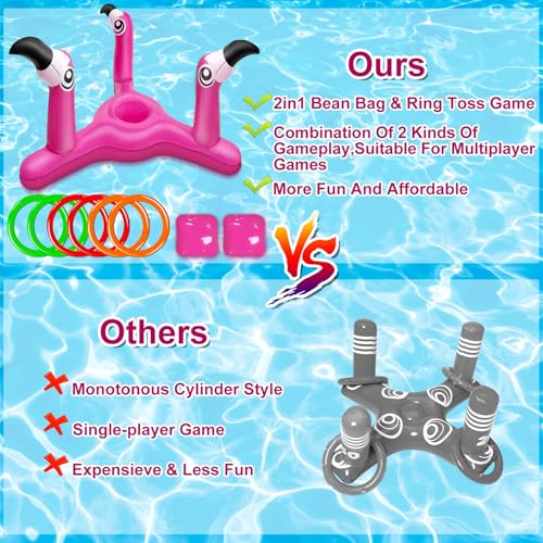 Bean Bag & Ring Toss ] Inflatable Flamingo Pool Toys Games Set 2 (9 Count)