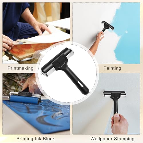 1+1 Pcs Wooden Block Printing Baren with Rubber Brayer Roller