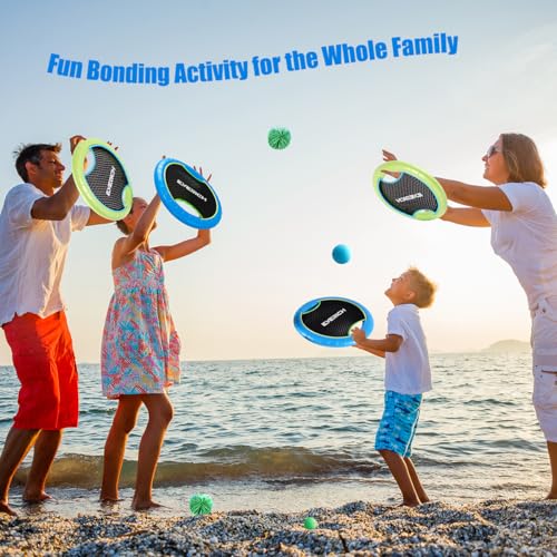 Bouncy Paddle Ball Game for Kids with 2 EVA Foam Trampoline Paddles and 4 Balls