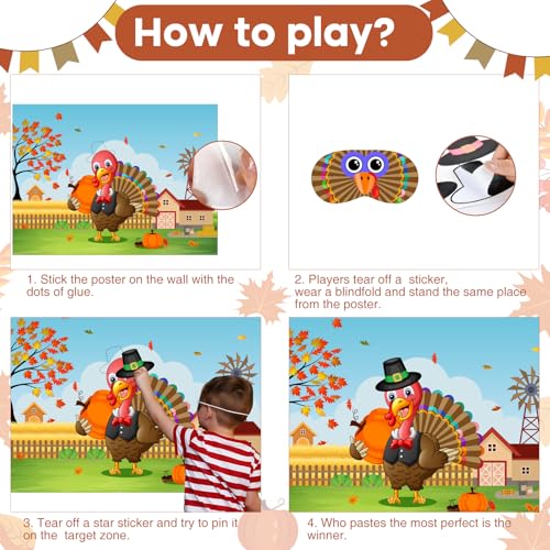 Pin the Hat on Turkey Thanksgiving Pin the Tail Fall Party Games