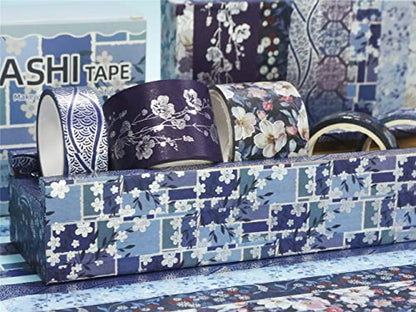 Elegance Blue Washi Tape Set 8 Rolls Wide Silver Embellishment Decorative Masking Tapes for Arts (8 Count)