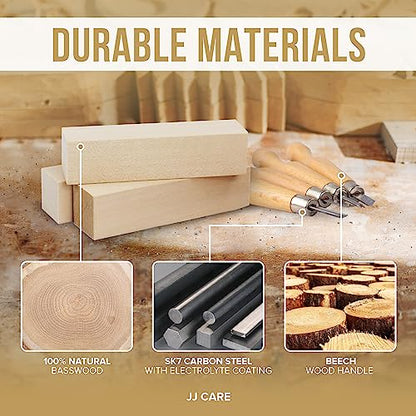 Wood Carving Kit [8 SK7 Carving Knives with Beechwood Handle