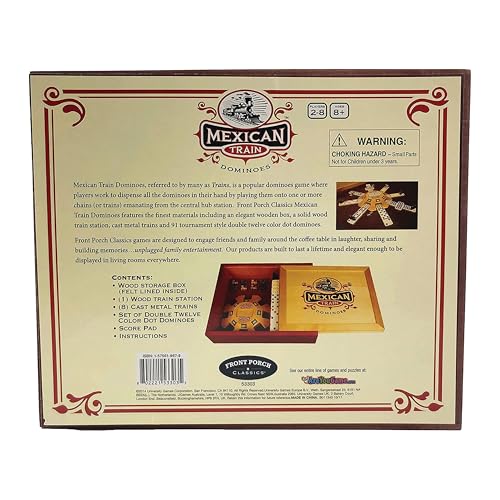 Mexican Train Domino Set in Wooden Collector Box from Front Porch Classics for 2 to 8 Players Ages 8 and Up