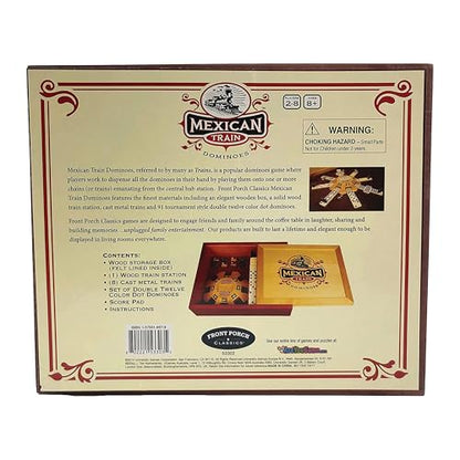 Mexican Train Domino Set in Wooden Collector Box from Front Porch Classics for 2 to 8 Players Ages 8 and Up
