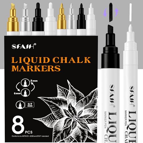 4 Colors Liquid Chalk Markers for Blackboard (8 Count)