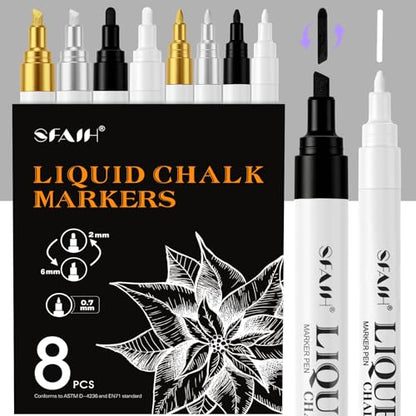 4 Colors Liquid Chalk Markers for Blackboard (8 Count)