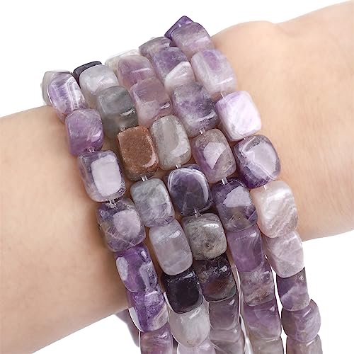 Natural Amethyst Cuboid Stone Loose Semi Gemstone Beads for Jewelry Making 8mmx12mm 38cm (33 Count)