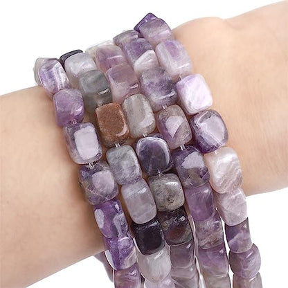 Natural Amethyst Cuboid Stone Loose Semi Gemstone Beads for Jewelry Making 8mmx12mm 38cm (33 Count)