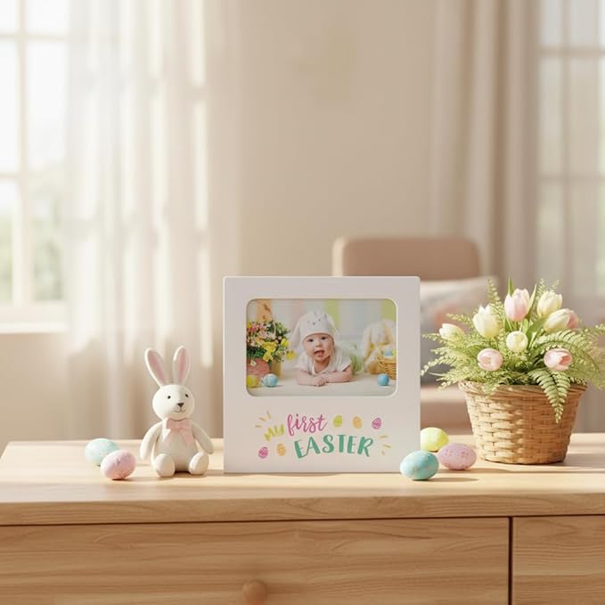 Kate & Milo My First Easter Picture Frame, Baby Keepsake Holiday Photo, Display Gift For Infant, Nursery Decor Tabletop White, Spring Time Present
