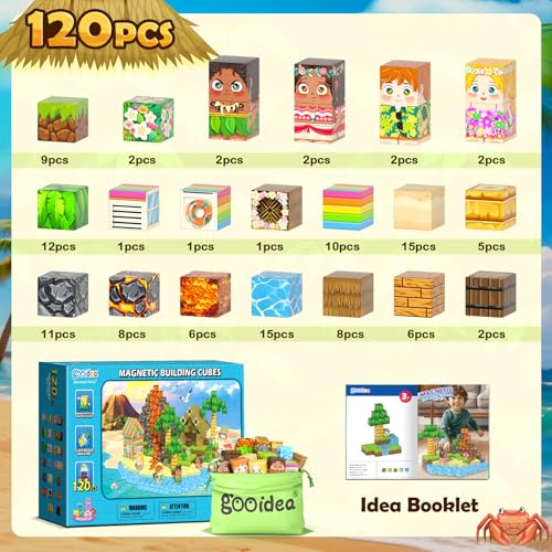 120PCS Magnetic Blocks Hawaii Mine Magnet World Building Cubes for Kids 3+ (120 Count)