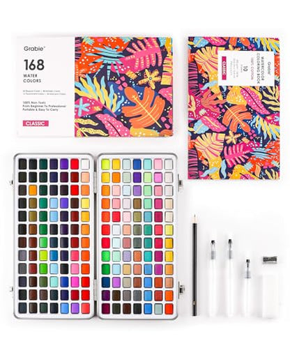 Set of 168 Color Watercolor Paint Set with Brush Pens (31.3233 Ounce)
